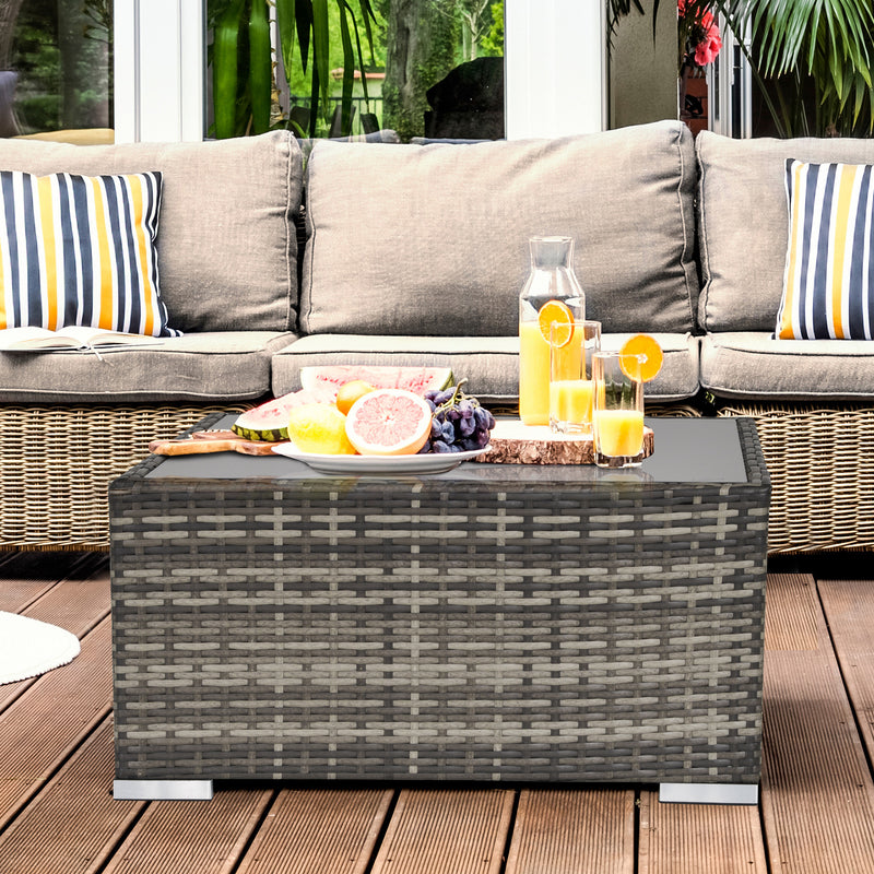 Rattan Coffee Table Ready to Use Outdoor Furniture Suitable for Garden Backyard Deep Grey