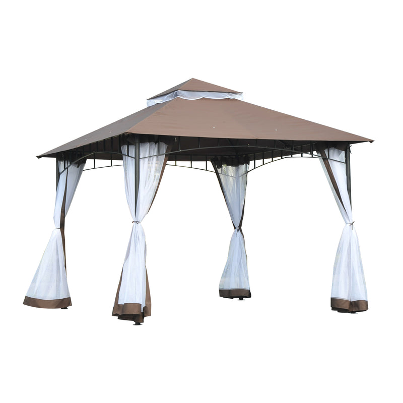 3 x 3 m Garden Metal Gazebo Square Outdoor Party Wedding Canopy Shelter w/Mesh, Brown