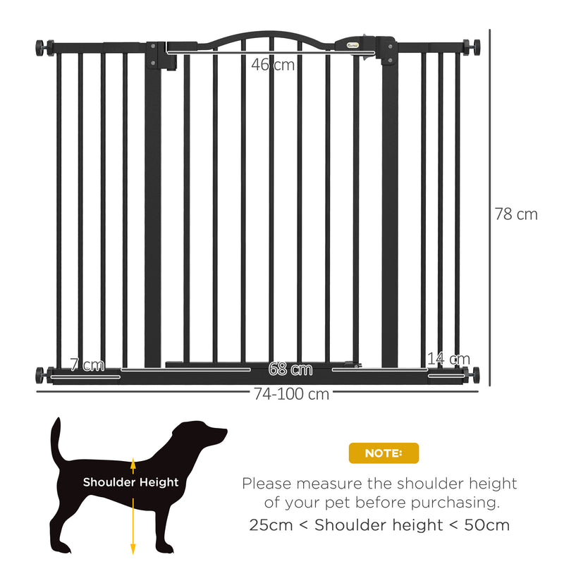 Metal 74-100cm Adjustable Pet Gate Safety Barrier w/ Auto-Close Door Black