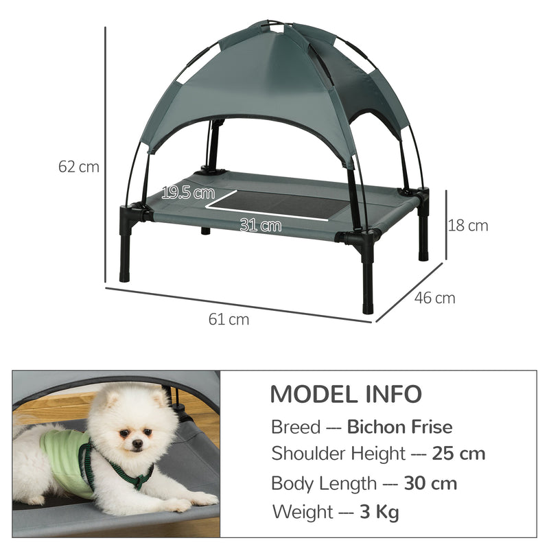 Elevated Dog Bed Waterproof Elevated Pet Cot with Breathable Mesh UV Protection Canopy Grey, for Small Dogs, 61 x 46 x 62cm
