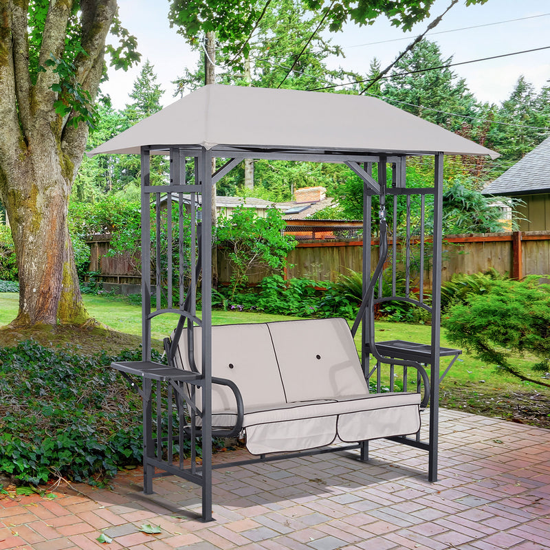 Outdoor Garden 2 Seater Canopy Swing Chair Seat Porch Loveseat Vintage Hammock Cushioned Seat w/ and Side Drink Panel
