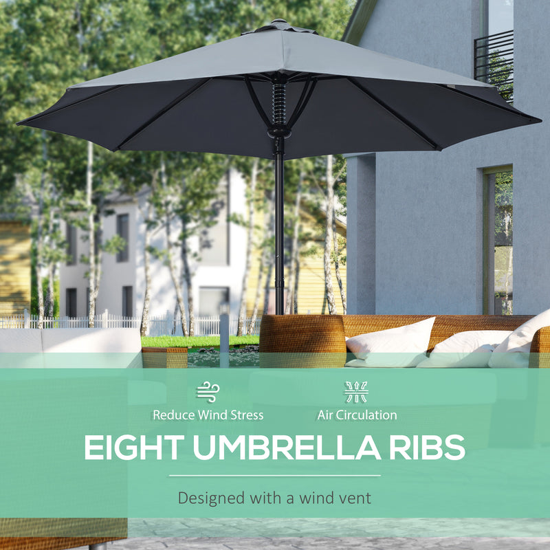 Garden Parasol Umbrella, Outdoor Market Table Umbrella Sun Shade Canopy with 8 Ribs, Grey