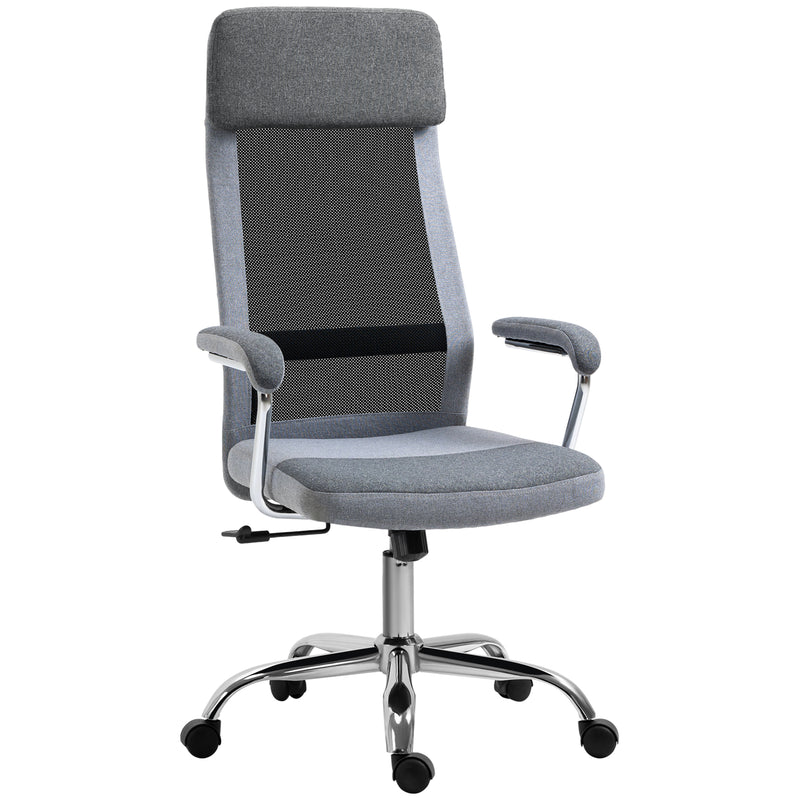 Office Chair Linen-Feel Mesh Fabric High Back Swivel Computer Task Desk Chair for Home with Arm, Wheels, Grey