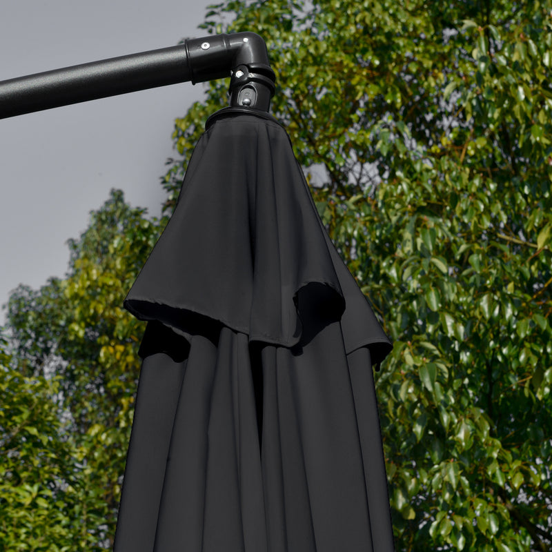 2.7m Banana Parasol Cantilever Umbrella with Crank Handle and Cross Base for Outdoor, Hanging Sun Shade, Black