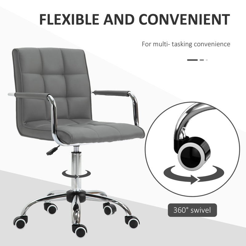 Mid Back PU Leather Home Office Desk Chair Swivel Computer Chair with Arm, Wheels, Adjustable Height, Grey