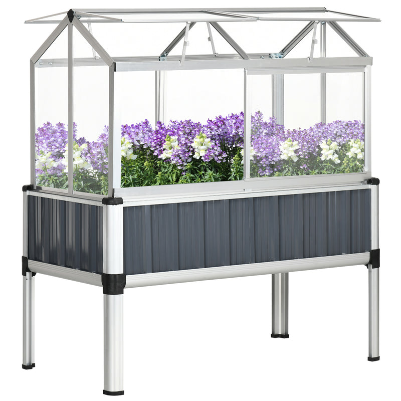 Galvanised Steel Raised Beds for Garden with Greenhouse, Raised Planters with Cover and Openable Windows