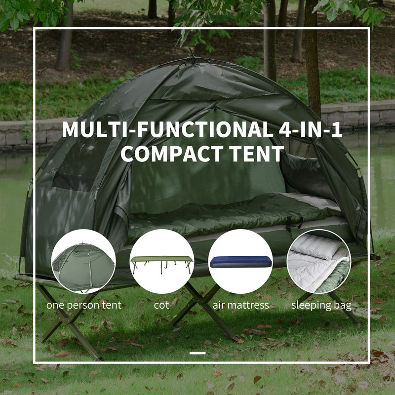 1 person Foldable Camping Tent w/Sleeping Bag Air Mattress Outdoor Hiking Picnic Bed cot w/Foot Pump
