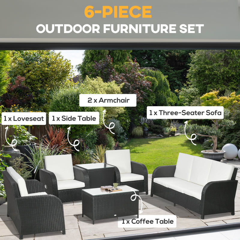 7 Seater Outdoor Rattan Garden Furniture Sets with Wicker Sofa, Reclining Armchair and Glass Table, 181x75x81cm, Black