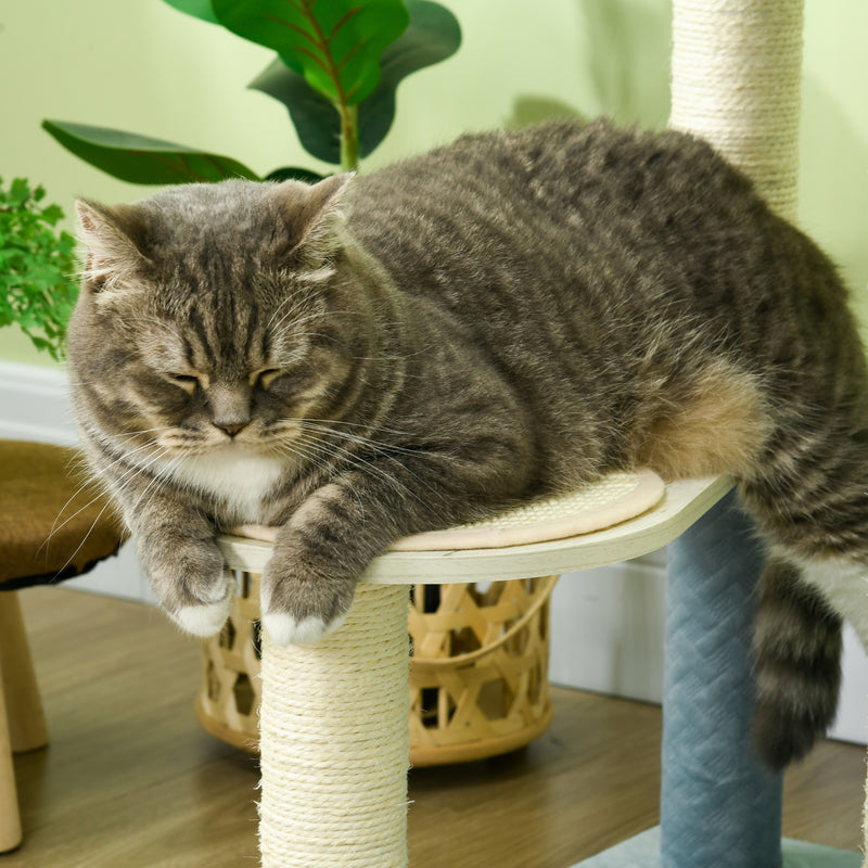 118.5cm Cat Tree for Indoor Cats, Cat Tower with Scratching Posts, Mats, Hammock, Cat Bed, Ball Toy, Grey Blue
