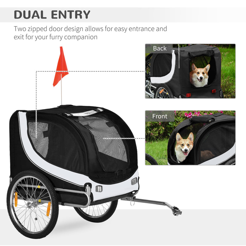 Dog Bike Trailer Steel Pet Cart Carrier for Bicycle Kit Water Resistant Travel White and Black