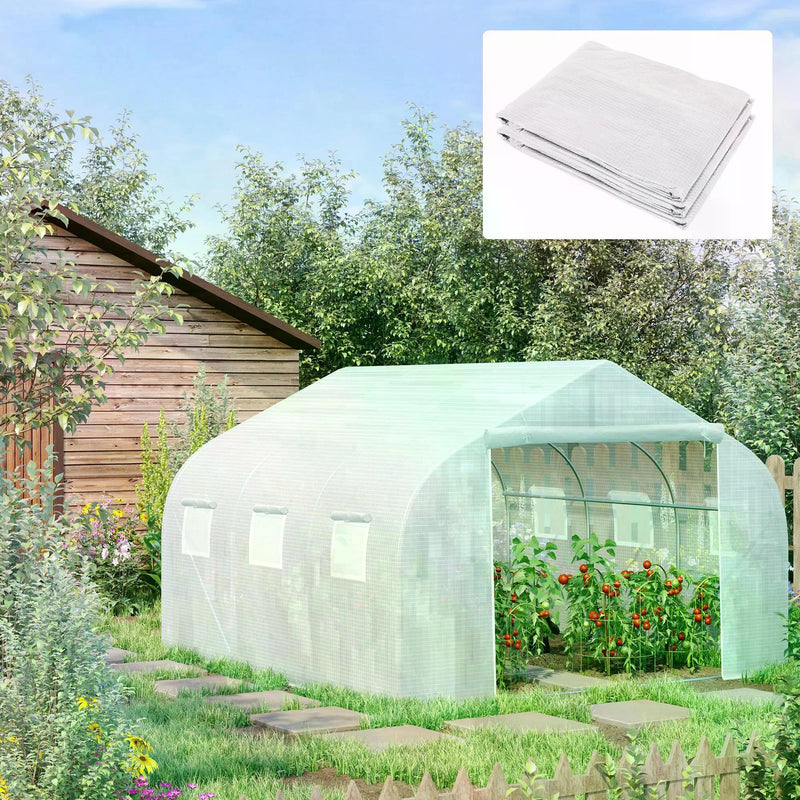 4.5 x 3 x 2m Greenhouse Replacement Cover Reinforced Gardening Plant Cover for Walk-In Growhouse with Zipper Door, White, COVER ONLY