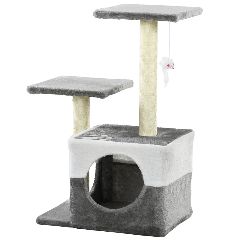 Cat Tree w/ Sisal Scratching Posts, House, Perches, Toy Mouse, Grey