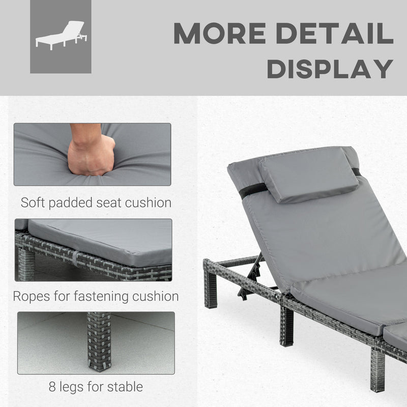Garden Outdoor Rattan Furniture Patio Sun Lounger Recliner Reclining Chair Bed Fire Resistant Sponge, Grey