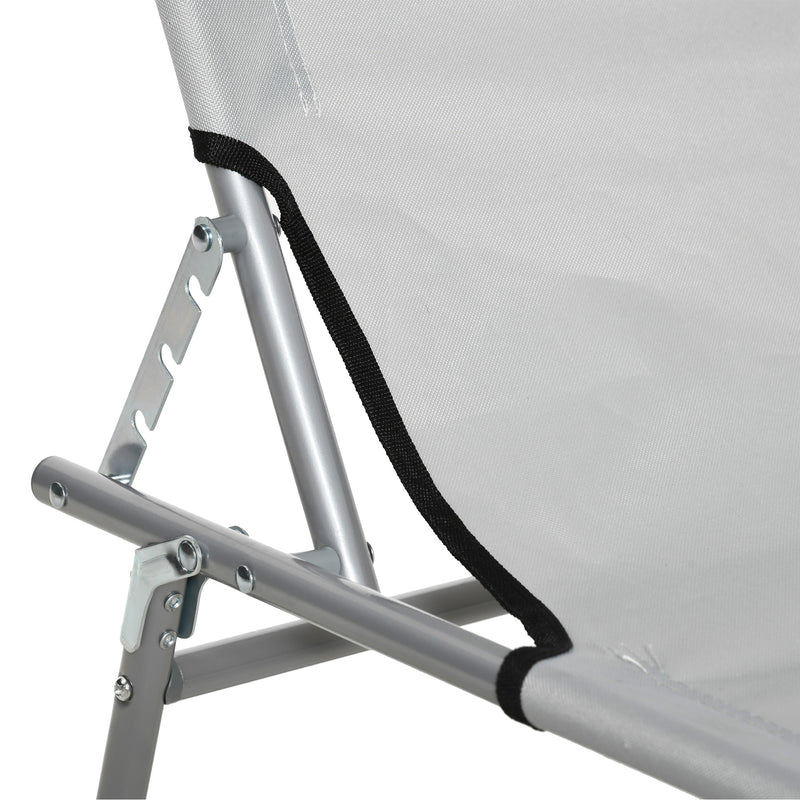 Reclining Chair Folding Lounger Seat with Sun Shade Awning Beach Garden Outdoor Patio Recliner Adjustable, Light Grey