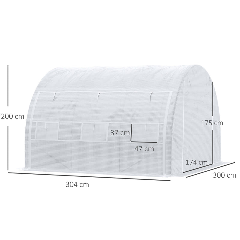 3 x 3 x 2 m Polytunnel Greenhouse, Walk in Pollytunnel Tent with Steel Frame, Reinforced Cover Zippered Door 6 Windows for Garden White