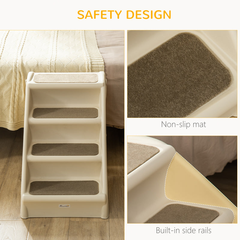 Foldable Pet Stairs, 4-Step for Cats Small Dogs with Non-slip Mats, 62 x 38 x 49.5 cm, Beige