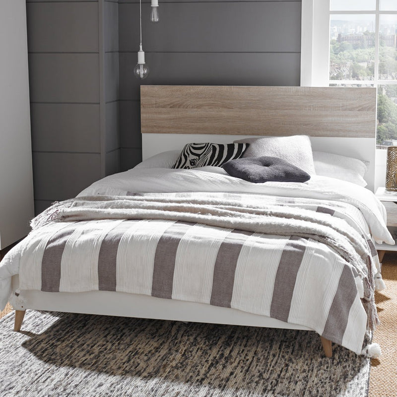 Stockholm 4.6 Double Bed White-Oak - Bedzy Limited Cheap affordable beds united kingdom england bedroom furniture