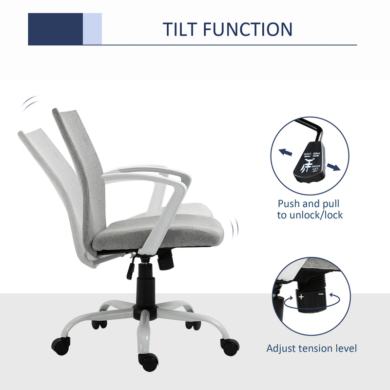 Office Chair Linen Swivel Computer Desk Chair Home Study Task Chair with Wheels, Arm, Adjustable Height, Light Grey