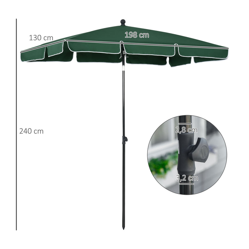 Aluminium Sun Umbrella Parasol Patio Garden Rectangular Tilt 2M x 1.25M Green