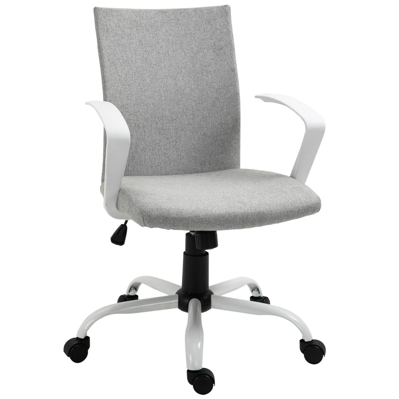 Office Chair Linen Swivel Computer Desk Chair Home Study Task Chair with Wheels, Arm, Adjustable Height, Light Grey