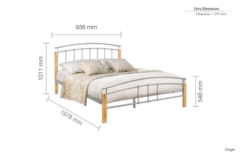 Tetras Single Bed - Beech & Silver - Bedzy Limited Cheap affordable beds united kingdom england bedroom furniture