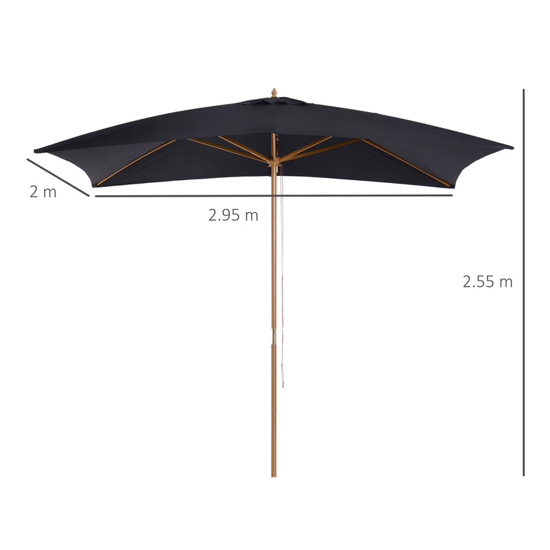 295L x 200W x 255Hcm Wooden Garden Patio Parasol Umbrella-Black
