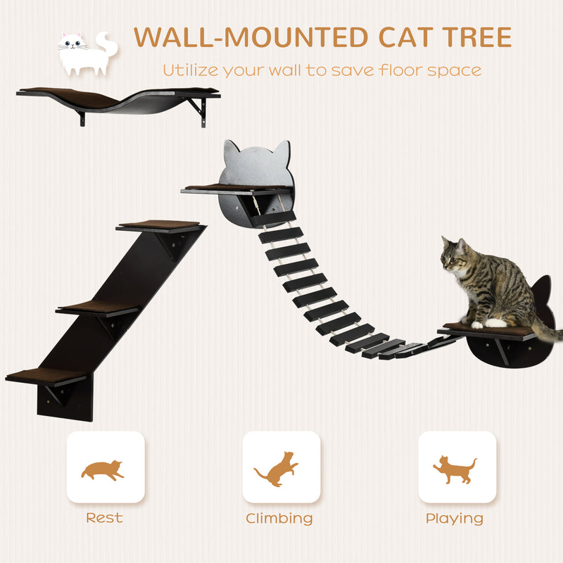 3PCs Wall-mounted Cats Shelves, Cat Climbing Shelf Set, Kitten Activity Center with Jumping Platforms, Ladders, Coffee Brown