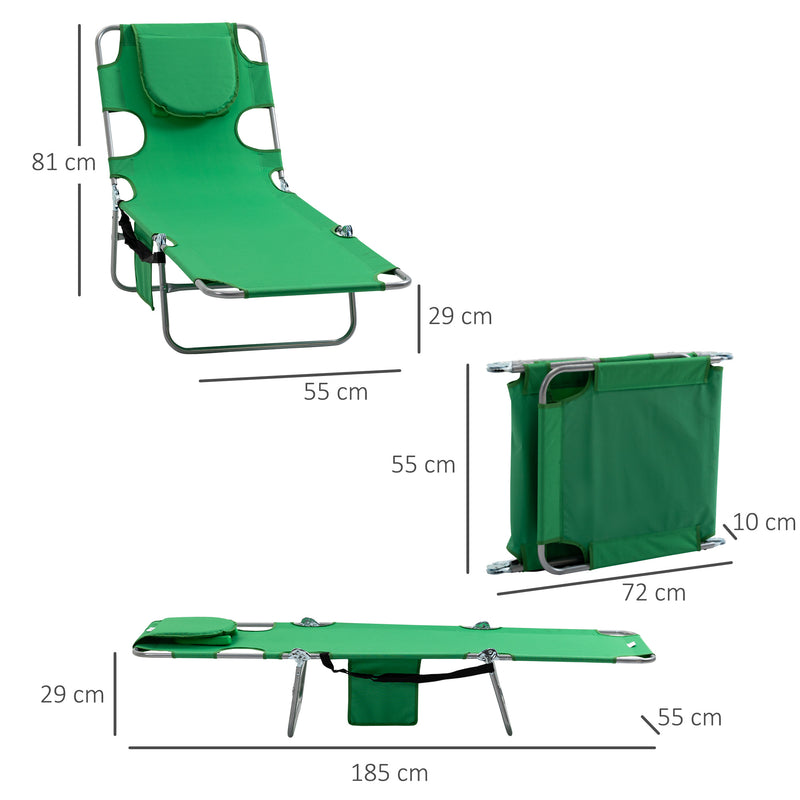 Beach Chaise Lounge with Face Cavity & Arm Slots, Portable Sun Lounger, Reclining Lounge Chair for Patio Garden Beach Pool, Green