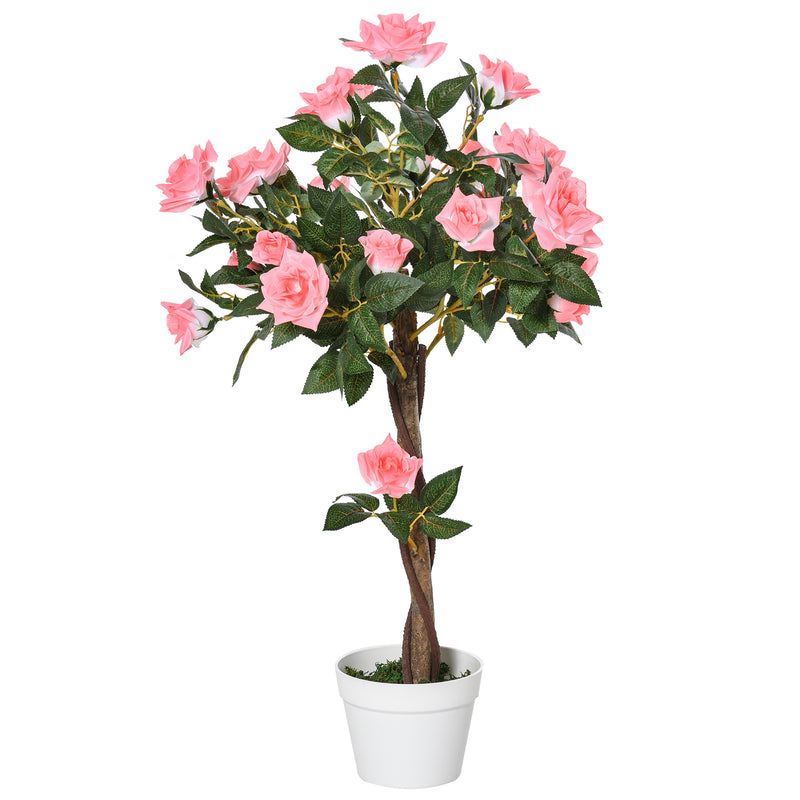 Set of 2 Artificial Plants Pink Rose Floral in Pot, Fake Plants for Home Indoor Outdoor Decor, 90cm