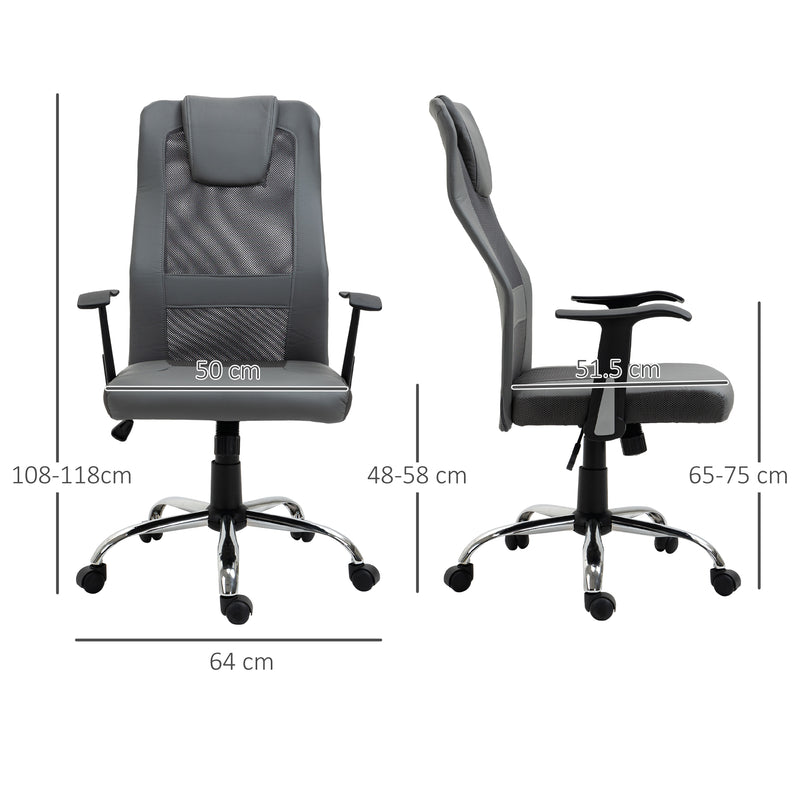 Mesh Office Chair High Back Desk Chair Height Adjustable Swivel Chair for Home with Headrest, Grey