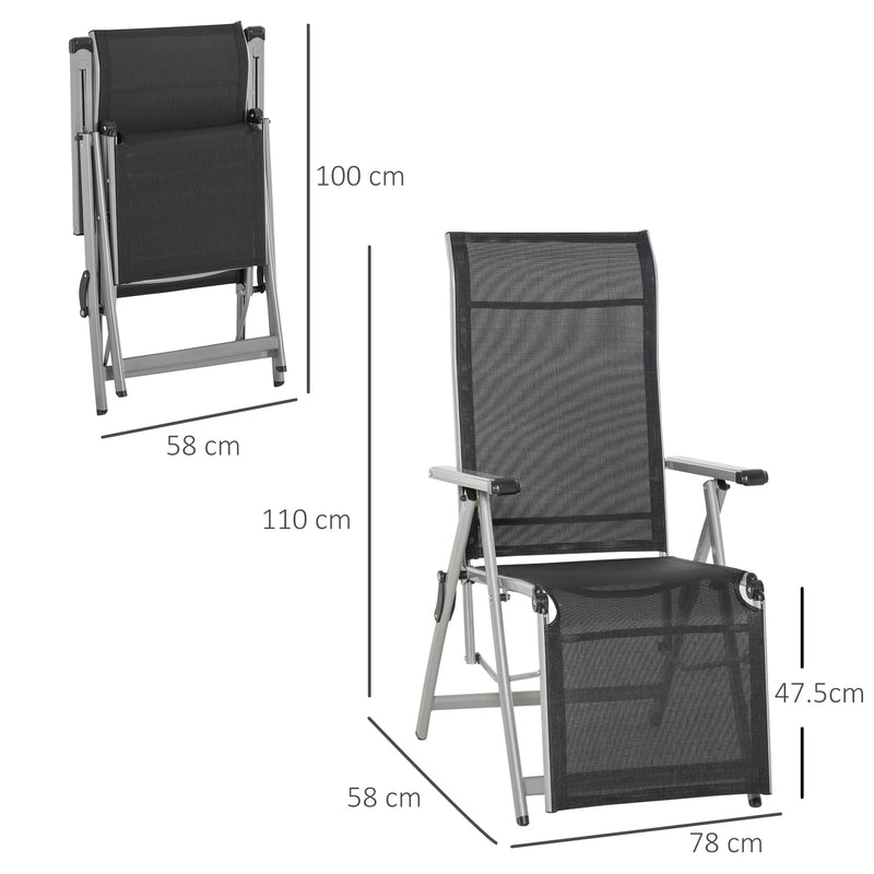 Outdoor Sun Lounger 10-Position Adjustable Folding Reclining Chairs with Footrest for Patio Garden Black and Grey