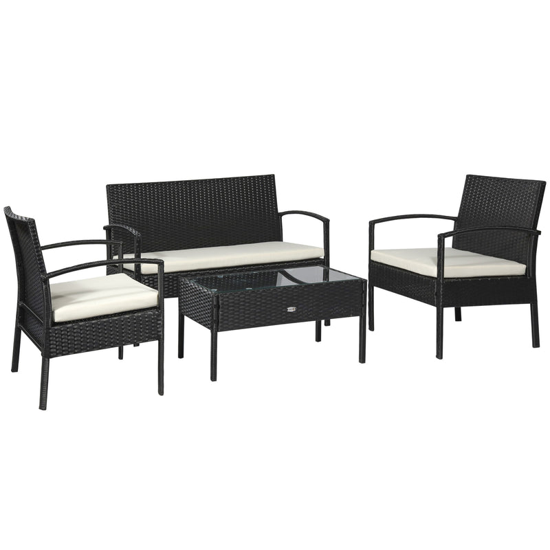 4-Seater Rattan Garden Furniture Set Black Cream Outdoor Patio Wicker Weave Chairs Table Conservatory Seaters Bistro Set