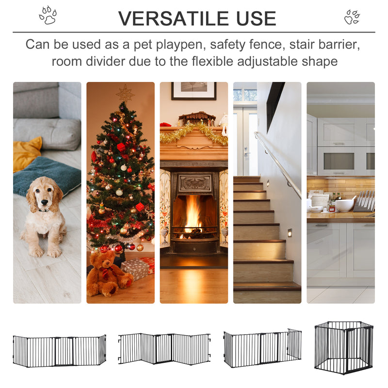 Stair Gate Dog Pens Pet PlayPen 5-Panel Freestanding Fireplace Christmas Tree Metal Fence Stair Barrier Room Divider with Walk Through Door