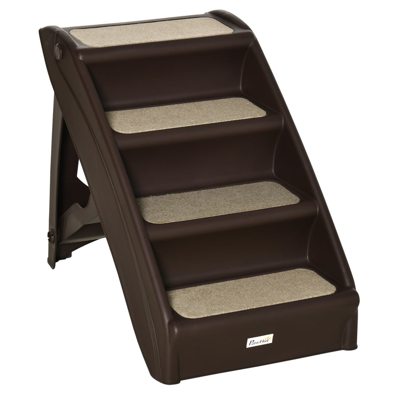 Foldable Pet Stairs, 4-Step for Cats Small Dogs with Non-slip Mats, 62 x 38 x 49.5 cm, Dark Brown
