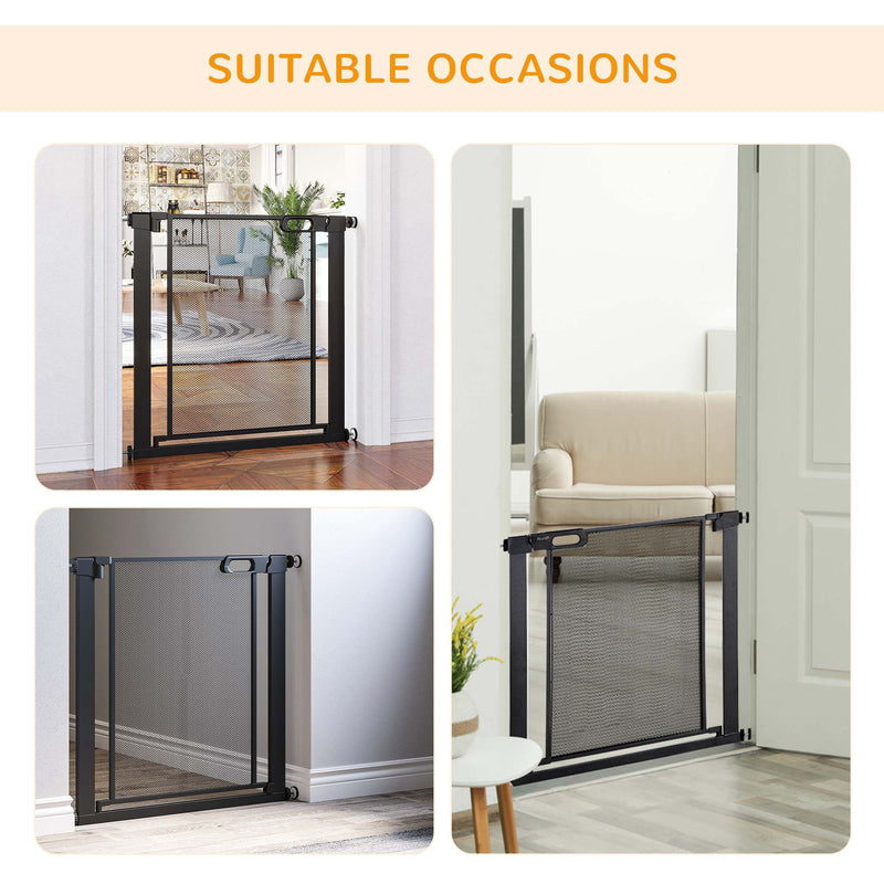 Pressure Fit Safety Gate for Doors and Stairs, Dog Gate with Auto Close, Pet Barrier for Hallways, with Double Locking Openings 75-82 cm Black
