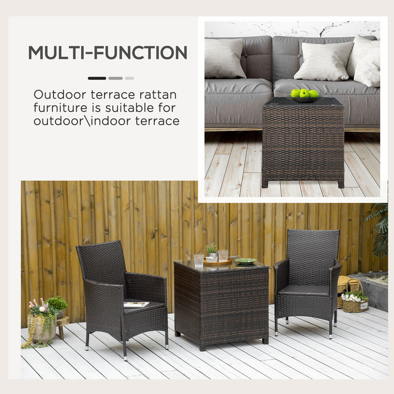 Rattan Garden Furniture Side Table Patio Frame Tempered Glass New (Brown)