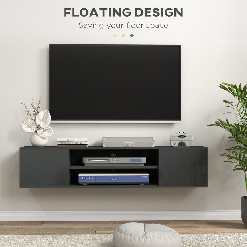 Floating TV Stand Cabinet for TVs up to 60", Wall Mounted TV Unit with Open Shelf, Storage Cupboards and Cable Management for Living Room, Grey