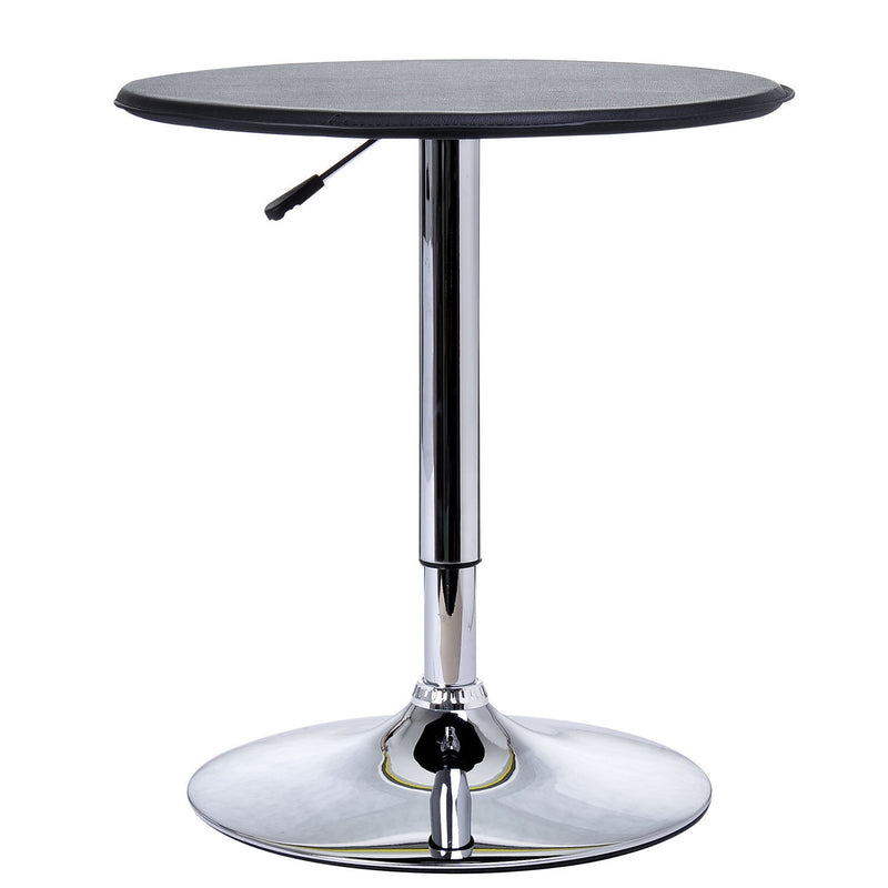 Adjustable Round Bistro Bar Table with PVC Leather Top Steel Base Home Kitchen Dining Desk Black