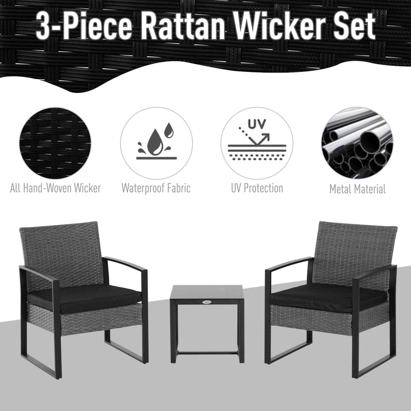 PE Rattan Garden Furniture 2 Seater Patio Bistro Set Weave Conservatory Sofa Coffee Table and Chairs Set Grey