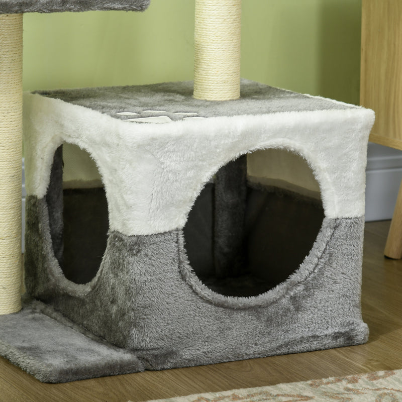 Cat Tree w/ Sisal Scratching Posts, House, Perches, Toy Mouse, Grey