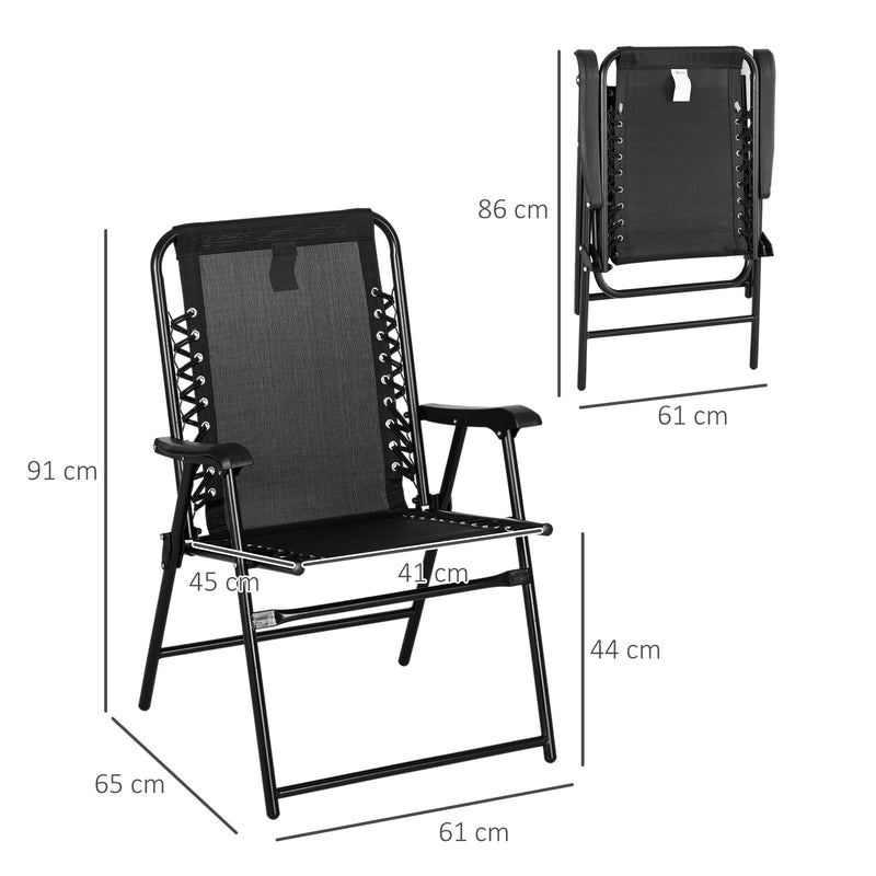 2 Pcs Patio Folding Chair Set, Outdoor Portable Loungers for Camping Pool Beach Deck, Lawn w/ Armrest Steel Frame Black