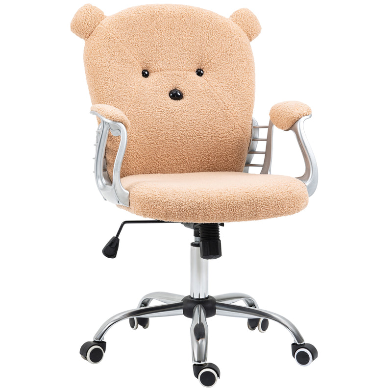 Cute Office Chair, Bear Shape Desk Chair with Teddy Fleece Fabric, Padded Armrests, Tilt Function, Adjustable Seat Height, Brown